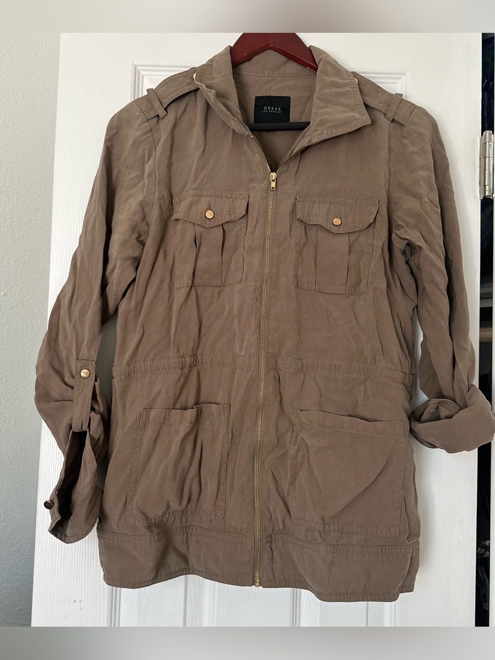 GUESS Olive Green Utility Jacket
Women S Military Style Zip Front
Pockets